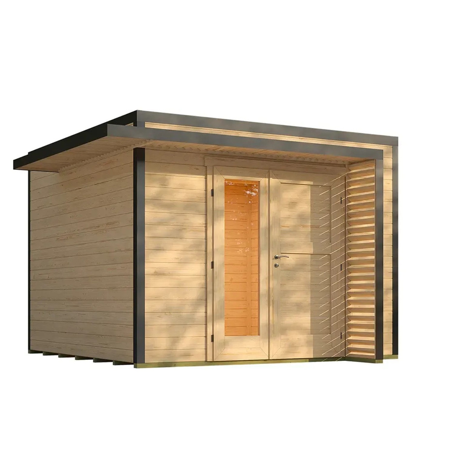 Weka Gartenhaus Amberley aus Holz mit Flachdach, integriertem Fenster und schwebendem Lamellenvordach, Farbe Natur, B/T: 300 x 300 cm - Bild 2