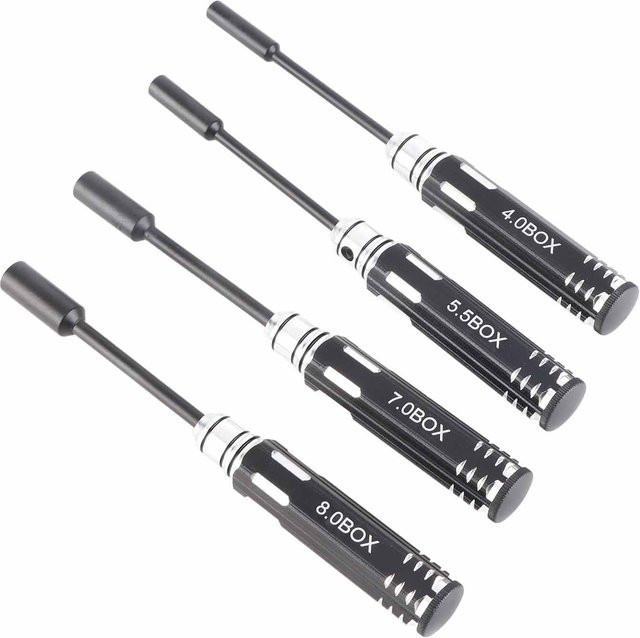 Fishine Sechskant-Steckschlüssel-Satz aus gehärtetem Stahl in Schwarz für RC-Autos und Modellflugzeuge, 4 Stück (4,0 mm, 5,5 mm, 7,0 mm, 8,0 mm) - Bild 1