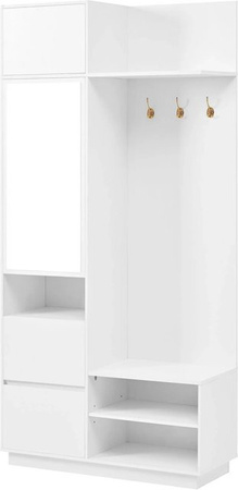 okwish Kompaktgarderobe mit Spiegel und Sitzbank in Weiß, moderne Flurgarderobe mit Haken, B/T/H: 90 x 34 x 190 cm