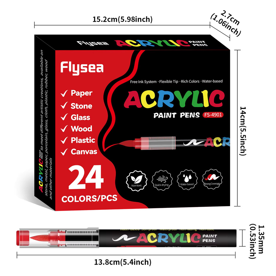 24 Farben Acryl-Marker Set mit starker Deckkraft für Kunst, Zeichnen und DIY Basteln in Multicolour - Bild 3