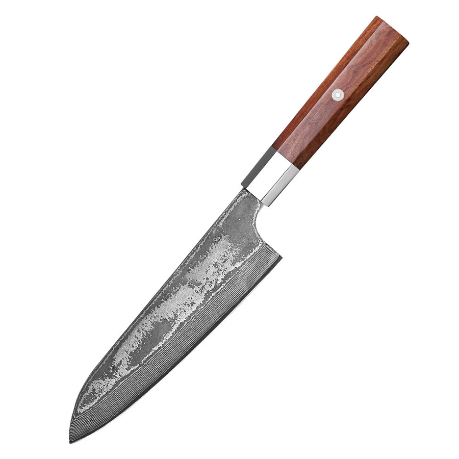 MOSTODOZO 7-Zoll Japanisches Santoku-Messer aus 67-lagigem Damaszener Stahl mit Holzgriff in Braun - Bild 6
