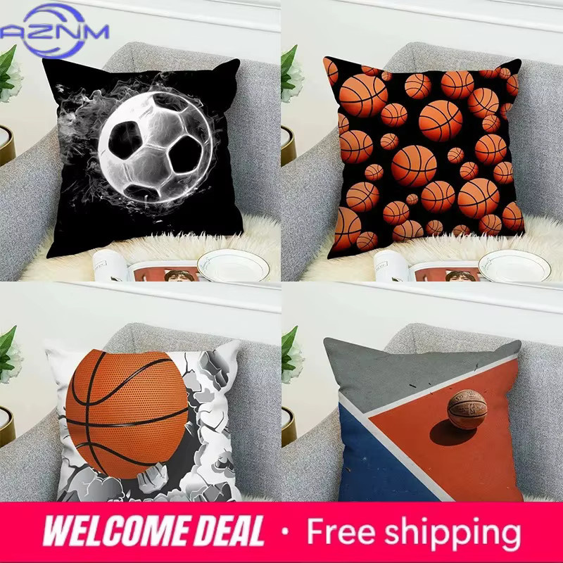 VIKAMA Kissenbezug mit Fußball- und Basketball-Aufdruck aus weichem Stoff, quadratisch, B/B/H: 30 x 30 x 1 cm - Bild 2