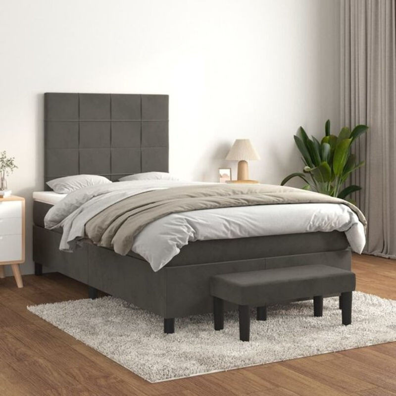 Vidaxl Boxspringbett mit Matratze in Anthrazit aus Samt, B/T/H: 120 x 200 x 128 cm - Bild 1