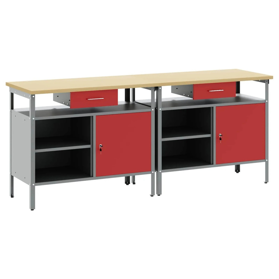 vidaXL Werkbank-Set mit Schubladen, 2-teilig, Rot und Grau, B/T/H: 200 x 55 x 85 cm - Bild 2