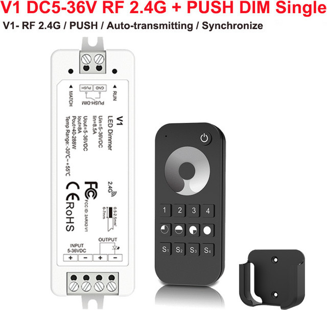 YSRSAI RT6 LED-Streifen-Dimmset mit 2,4G RF-Fernbedienung für einfarbige 2835 COB Streifenlichter, 4 Zonen, Weiß, 12V 24V 36V - Bild 1