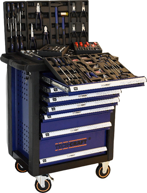 Tech-Craft Werkstattwagen Werkzeugwagen blau, 263-teilig, rollbar - Bild 1