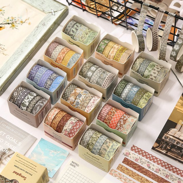 5-Rollen Washi-Tape-Set mit romantischem Blumen-Dekor in Multicolour für Bullet Journal und DIY-Scrapbook - Bild 1