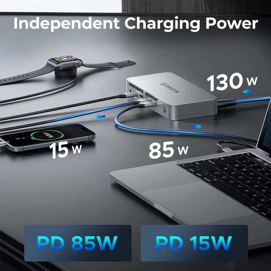 ORICO 12 in 1 USB-C Docking Station mit 40 Gbit/s, Thunderbolt 4 kompatibel, HDMI, RJ45 und Kartenleser, Farbe: Silber - Bild 3