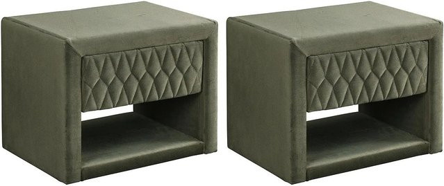 Nachttisch Daniele von Vente-unique in Grün im Art Déco Stil mit Samtbezug, Breite: 50 cm - Bild 1