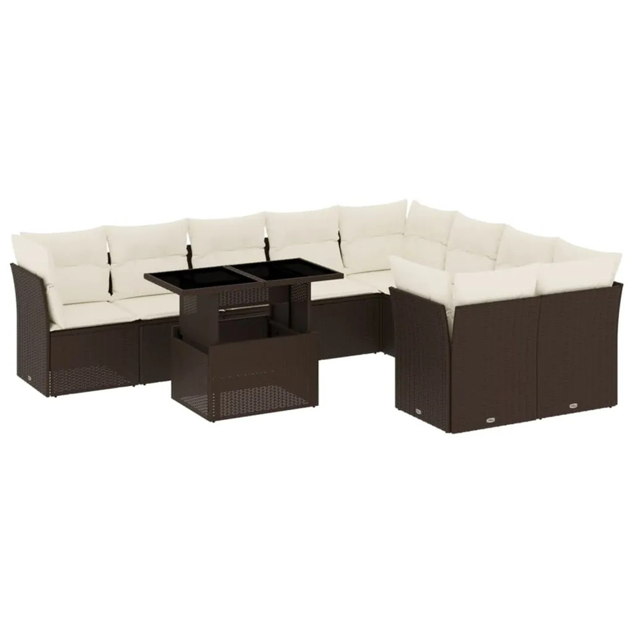 vidaXL 10-tlg Garten-Sofagarnitur aus Poly-Rattan mit Kissen in Braun - Bild 2