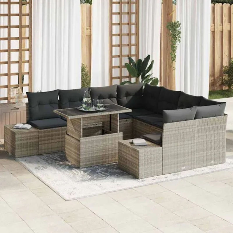 Vidaxl Garten Sofa Set aus 9 Teilen in Beige und Dunkelgrau aus Polyrattan und Stahl als Loungemöbel - Bild 1