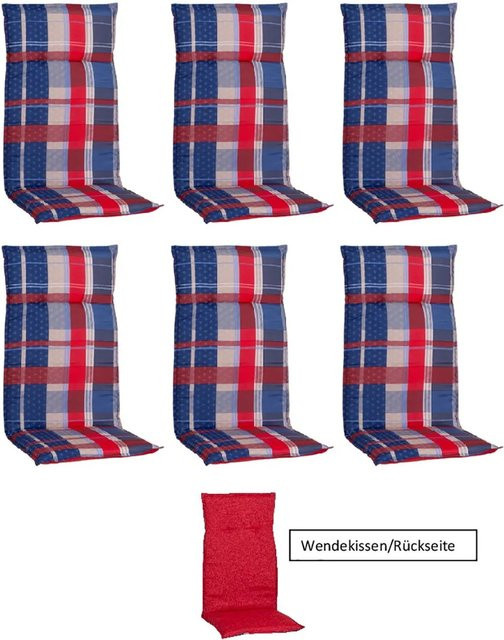 Beo Sitzauflage Gold Coast für Hochlehner 6er-Set, Rot kariert, B/H: 120 x 48 cm - Bild 1
