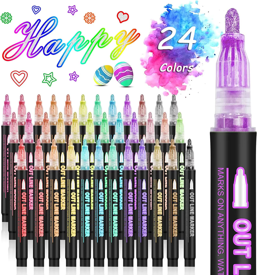 24-farbiger Doppellinien-Umriss-Kunststift Set für Graffiti, Tagebuch und Poster in Multicolour - Bild 2