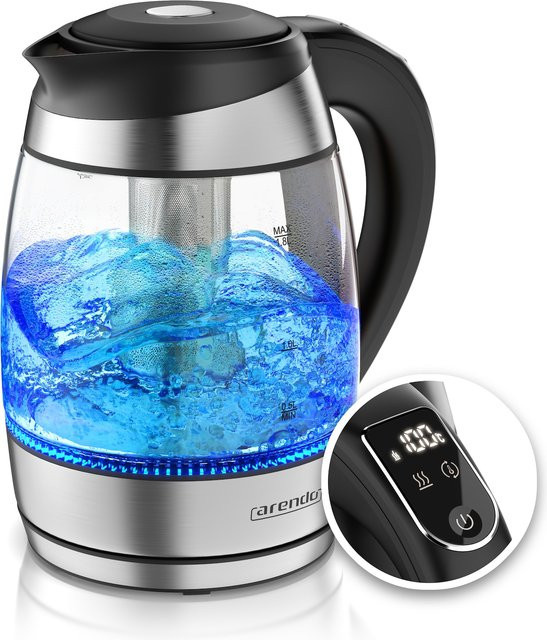 Arendo Wasserkocher aus Glas und Edelstahl in Silber mit Temperaturanzeige, Warmhaltefunktion und Kalkfilter - Bild 1