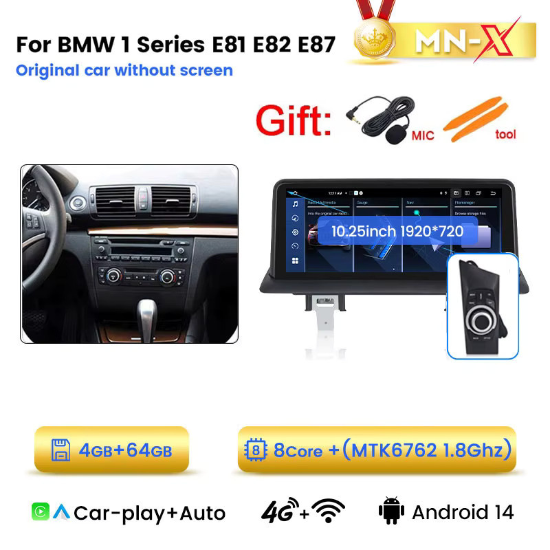 Navifly Android 14 Autoradio für BMW 1er E87 E81 E88 mit 4G WiFi, Wireless CarPlay und Multimedia-System in Schwarz - Bild 5