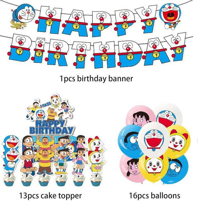 Skyfree Doraemon Party-Dekorationsset für Kinder, 30-teilig in Blau mit Girlande, Luftballons und Kuchendekoration - Bild 1