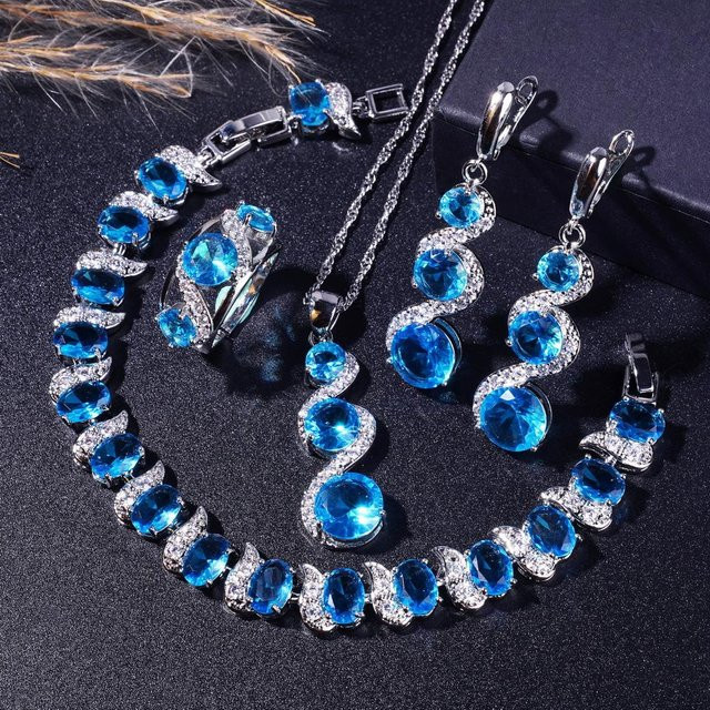 Schmuckset Damen, Silber, Blau, Zirkonia, Hochzeit - Bild 1