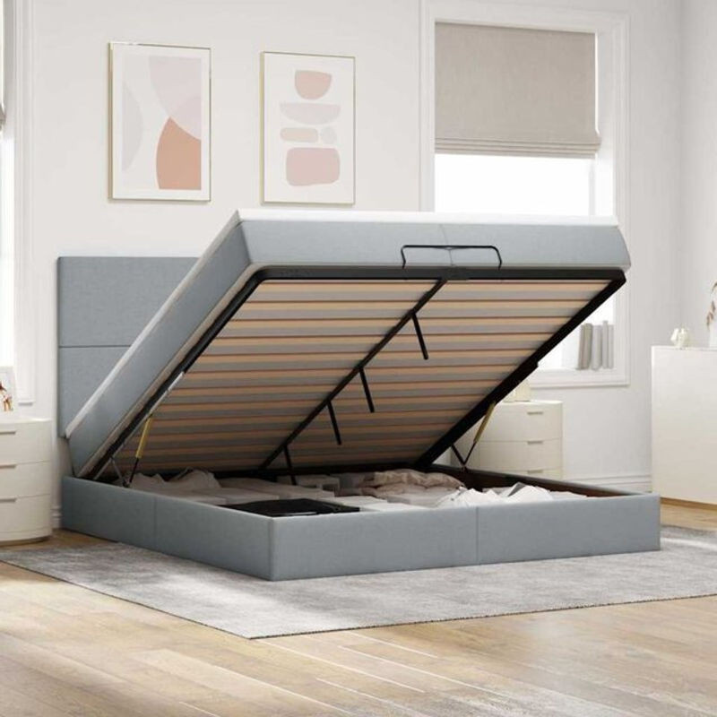 vidaxl Ottoman Polsterbett mit Matratze und LED in Hellgrau B/T/H: 200 x 203 x 118 cm - Bild 1