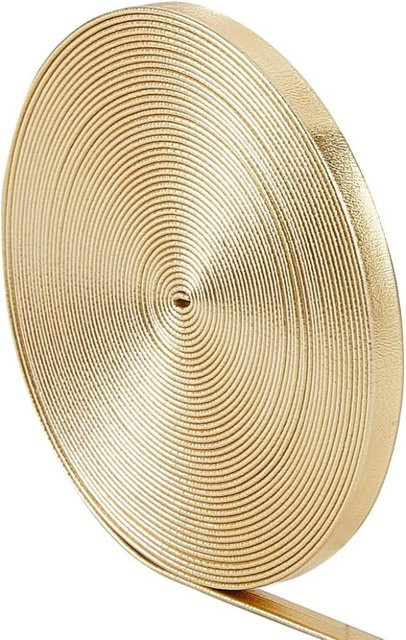 Glänzendes goldenes PU-Lederband als flacher metallischer Lederriemen für Bastelarbeiten, 1 Rolle, Länge: 5,03 m, Breite: 0,5 cm - Bild 1