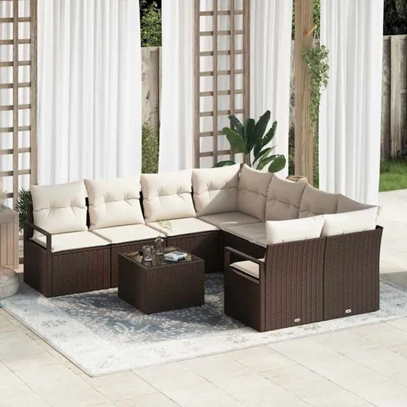 vidaxl Loungemöbel Sofa Set aus Polyrattan mit 9 Teilen in Braun und Creme - Bild 1