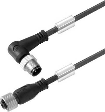 Weidmüller Sensor-Aktor-Steckverbinder M12 Stecker gewinkelt und Buchse gerade, schwarz, Kabellänge: 2,50 m - Bild 1