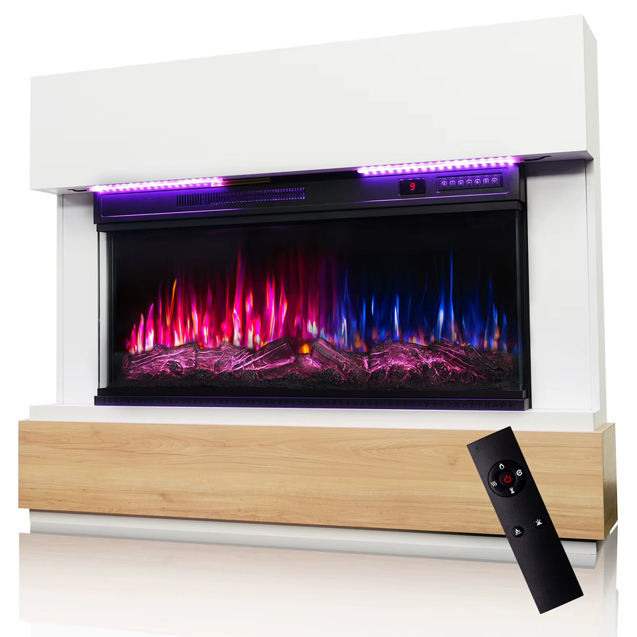 HOMAVO Elektrokamin mit Schrank in Schwarz oder Weiß, 3D-Flammeneffekt mit LED-Leiste, Heizleistung 1000/2000W, Breite: 91,44 cm - Bild 6
