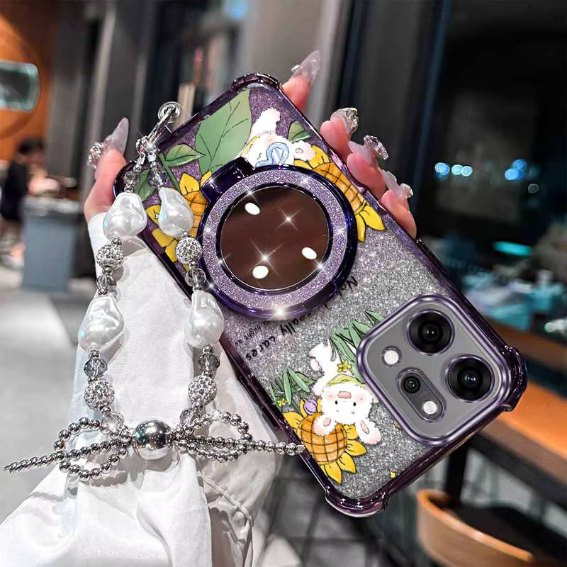 Handyhülle mit Lanyard und Ständer für OPPO Reno 14 14Pro 14F 13F 12 12Pro 12F 11 11F 10 10Pro Design Happy Rabbit Farbe Multicolour Silver - Bild 2