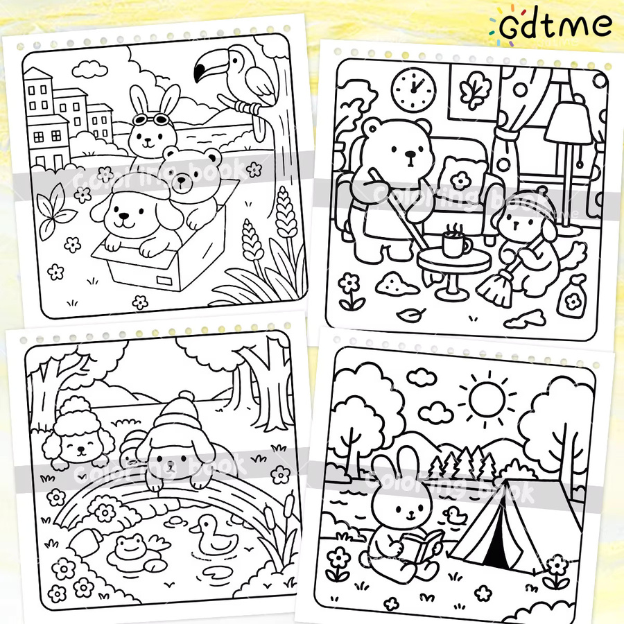 COZY CUTIES Malbuch für Erwachsene mit Spiralbindung, 24 Seiten, buntes DIY-Zeichenbuch zur Stressabbau für Jugendliche und Erwachsene - Bild 4