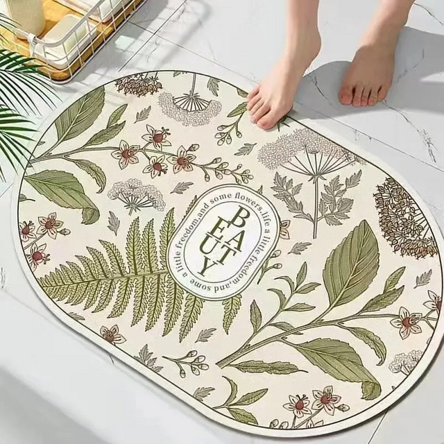 Vikama Ovaler Kristall Teppich mit Blumenmuster in Multicolour, Rutschfeste Matte für Badezimmer, Wohnzimmer und Garten, Breite: 40 cm, Tiefe: 60 cm - Bild 1