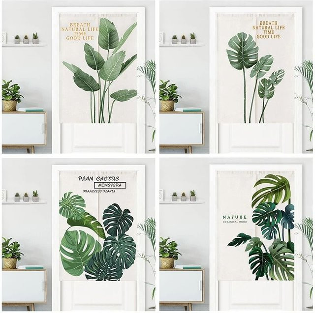 VIKAMA Türgardine mit Monstera-Print und tropischen Pflanzen, bunter Sichtschutzvorhang im Boho-Stil, Breite: 90 cm, Höhe: 65 cm - Bild 1