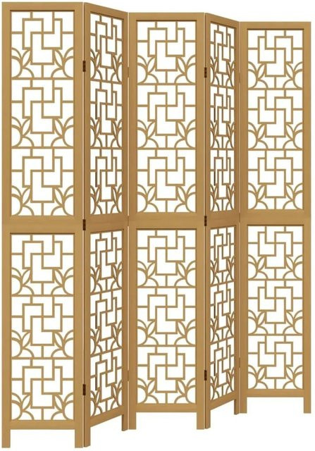 vidaXL 5-teiliger Raumteiler aus Massivholz Paulownia in Braun mit geometrischem Design, Höhe: 180 cm, Breite: 220 cm - Bild 1