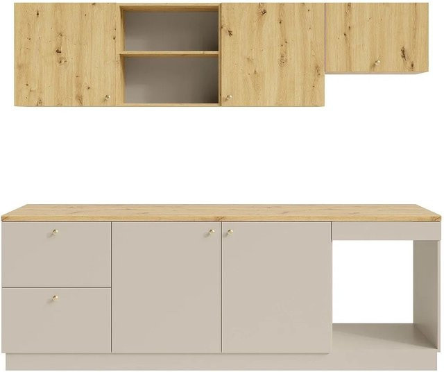 Küchenzeile Yorina von Vente-unique in Beige, moderne Einbauküche mit Schranktüren, Breite: 242 cm, Höhe: 85 cm, Tiefe: 60 cm - Bild 1