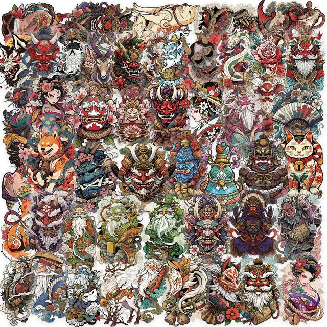 50 Stück transparente japanische Tattoo-Kunstaufkleber von Anime Worlds Store, wasserfeste PET-Aufkleber in Multicolour für Scrapbooking, Gitarre und Laptop - Bild 1