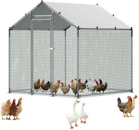 VEVOR Metal Chicken Coop Walk-in Chicken Run mit Abdeckung und Spire Roof, Hühnerstall mit Sicherheitsverschluss für Enten und Kaninchen, B/T/H: 200 x 200 x 200 cm - Bild 1