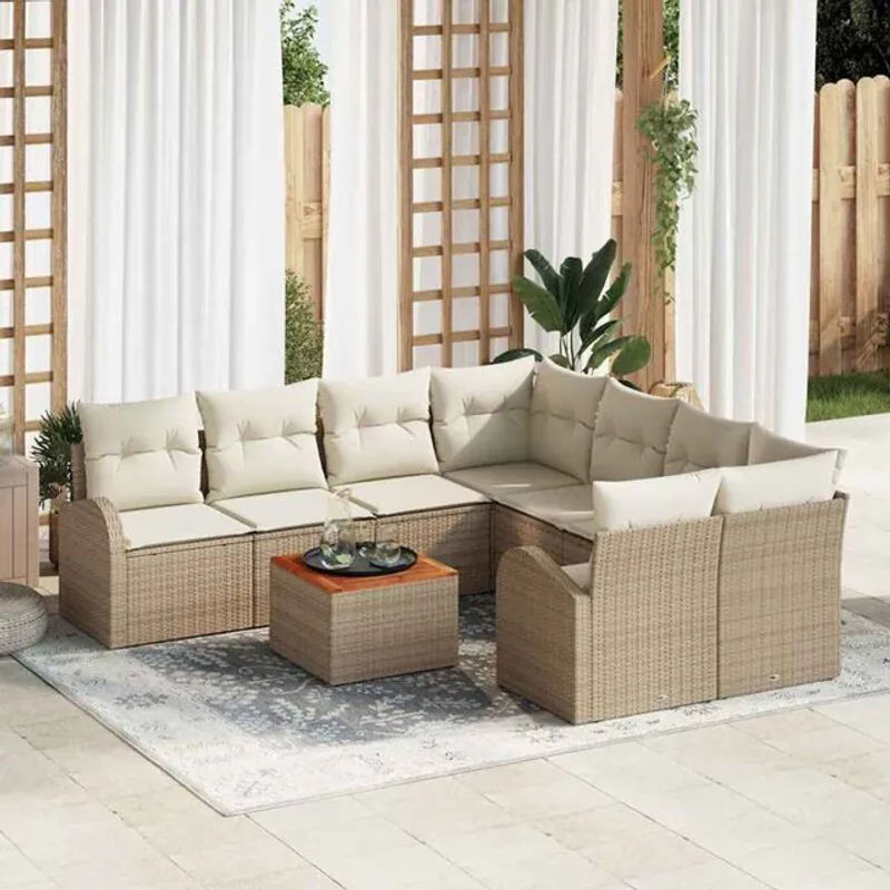 Vidaxl Garten-Sofa-Set aus 9 Teilen in Beige und Weiß mit Rattan und Metall im modernen Design - Bild 1