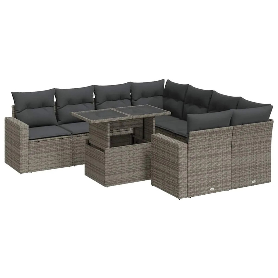 vidaXL 9-teilige Garten-Sofagarnitur aus Poly-Rattan mit Kissen in Grau - Bild 2
