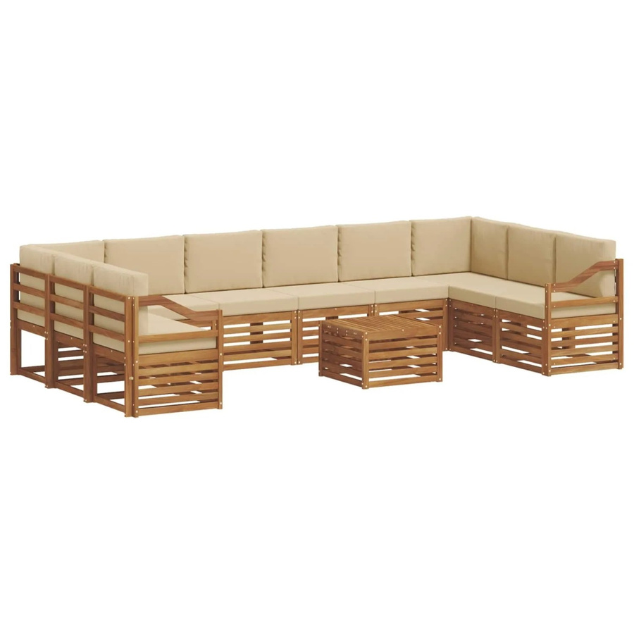 vidaXL Sofagarnitur 11-teilig aus Massivholz Akazie in Natur und Beige mit Polsterung und Armlehnen - Bild 2