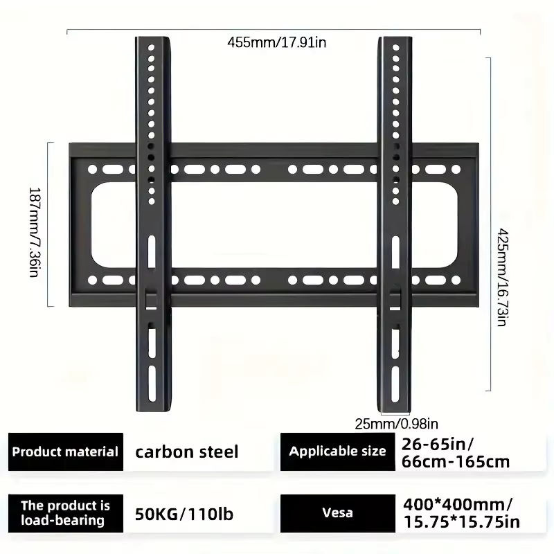 BEISHI Feste TV-Wandhalterung aus Metall für 26-63 Zoll Bildschirme, VESA 400 x 400 mm, Schwarz, Tragkraft 50 kg - Bild 7