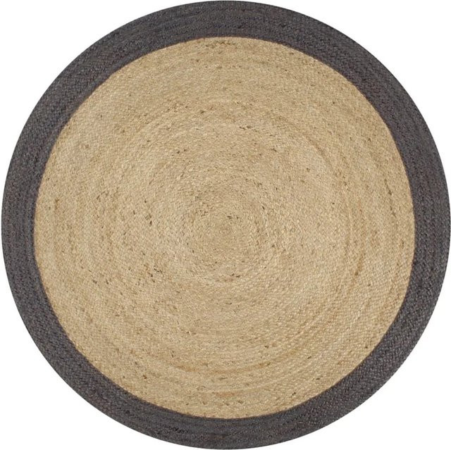 vidaXL Handgefertigter Jute-Teppich Rund in Beige mit dunkelgrauem Rand Durchmesser: 150 cm - Bild 1