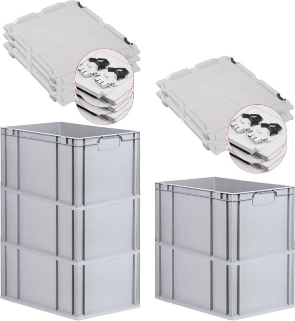 PROREGAL Spar Set 5x Eurobox Nextgen Economy mit Scharnierdeckel und schwarzen Schiebeschnappverschlüssen, Grau, H x B x T: 32 x 40 x 60 cm - Bild 1