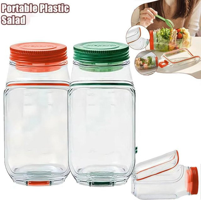 Meiteai-Home Salatglas Set aus transparentem Kunststoff, 2er-Pack, mit Fächern, mikrowellenfest, gefrierfachgeeignet und spülmaschinenfest - Bild 1