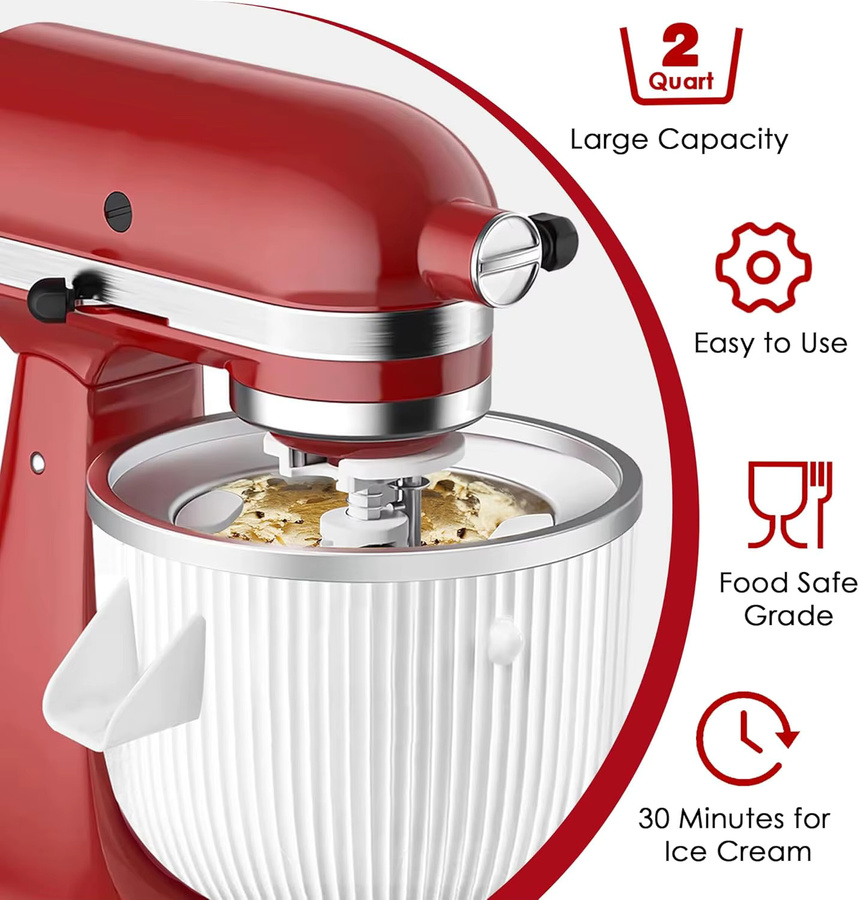KitchenAid Eismaschinen-Aufsatz für Standmixer, kompatibel mit 4,5/5QT- und 6QT-Modellen, inklusive 2-Liter-Schüssel zur Herstellung von Eis und Joghurt - Bild 3