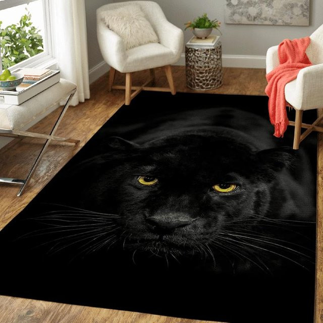 YangJOJO Panther-Teppich mit Leoparden-Design in Schwarz, Kunstfell-Fußmatte für Wohnzimmer und Schlafzimmer, B/T: 120 x 40 cm - Bild 1