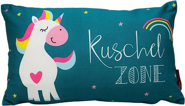 Dekohelden24 Zierkissen Einhorn Kuschelzone aus Baumwolle B/H/T: 40 x 13 x 23 cm - Bild 1