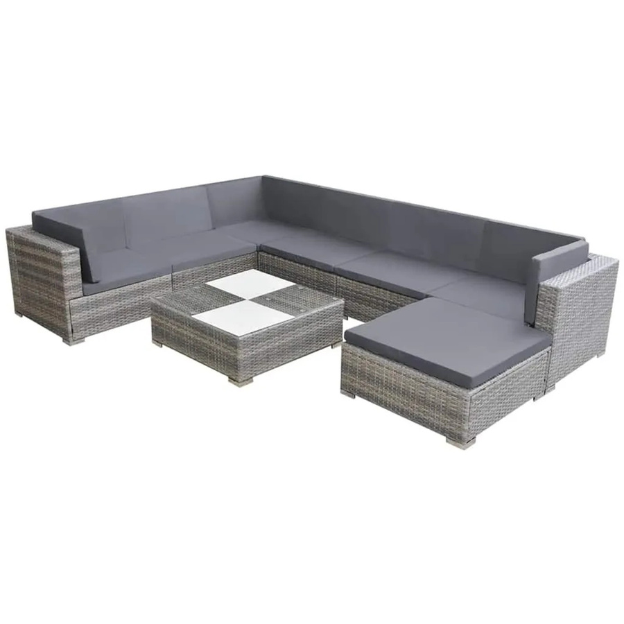 Furnicato Rattan Gartensofagarnitur in U-Form mit Polstern, Grau - Bild 2