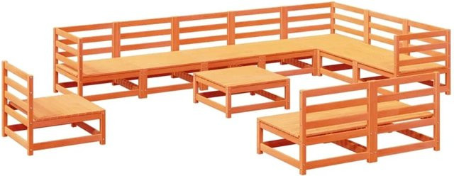 vidaXL 11-teilige Garten-Sofagarnitur aus Massivholz Kiefer in Braun, rustikales L-Shape Set mit Ecksofas, Mittelsofas und Fußhocker - Bild 1