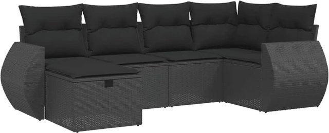 vidaXL 6-tlg Garten-Sofagarnitur in L-Form mit Kissen, Schwarz, Poly Rattan und Metallgestell - Bild 1