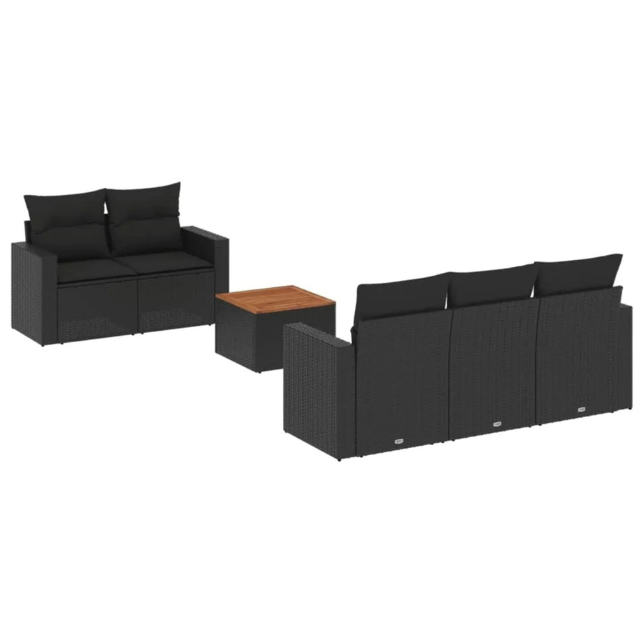 vidaXL 6-tlg Garten-Sofagarnitur aus Poly-Rattan und Akazienholz in Schwarz mit Kissen und Tisch - Bild 2