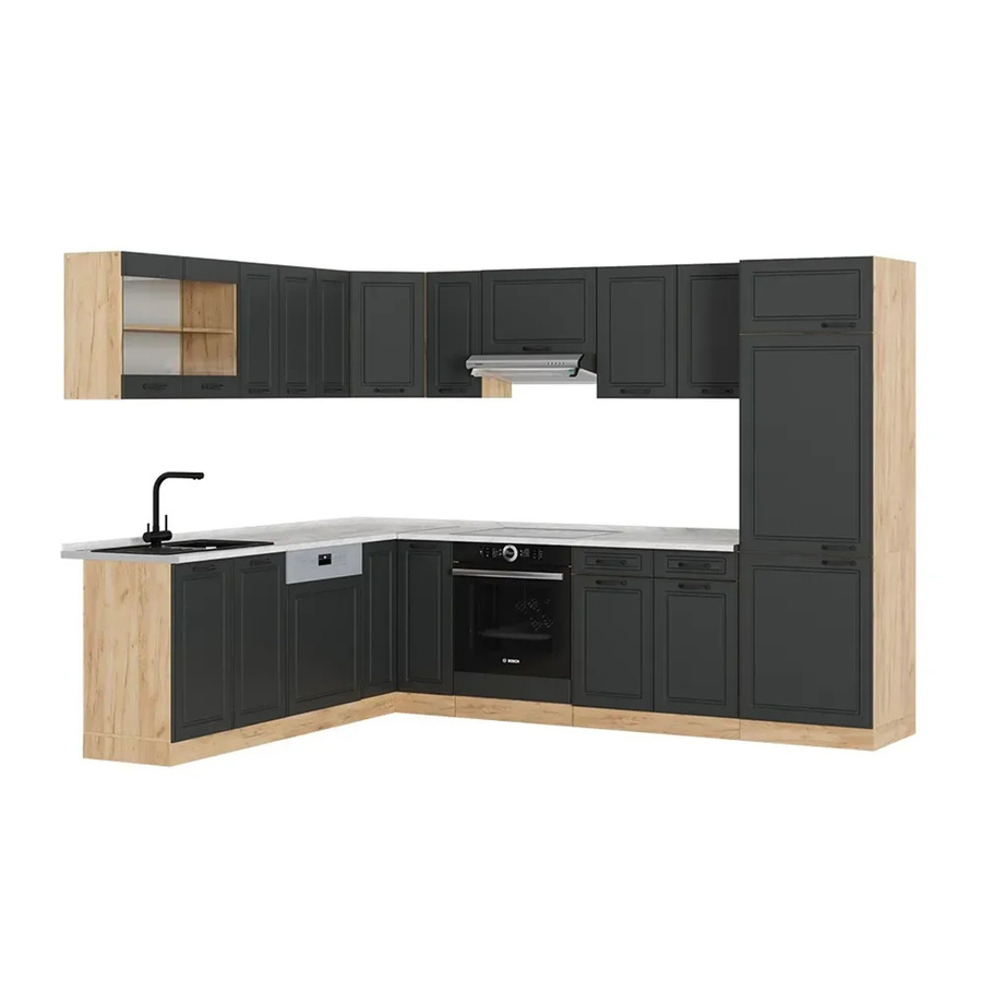 Vicco R-Line Eckküche Landhausstil in Anthrazit und Eiche mit Marmor-Optik, B/T/H: 227 x 287 x 207 cm - Bild 2