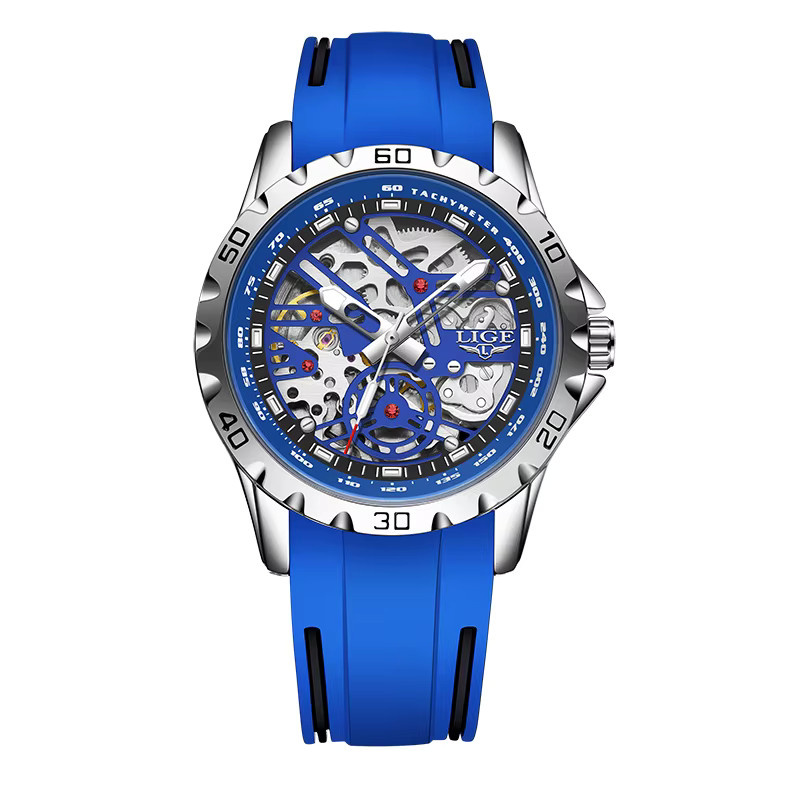 LIGE Armbanduhr Automatik, Edelstahl, Silikon, Blau, Herren - Bild 7